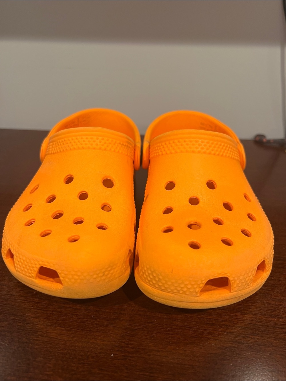 CROCS Kids Bright Orange Clogs with Heel Strap size 10